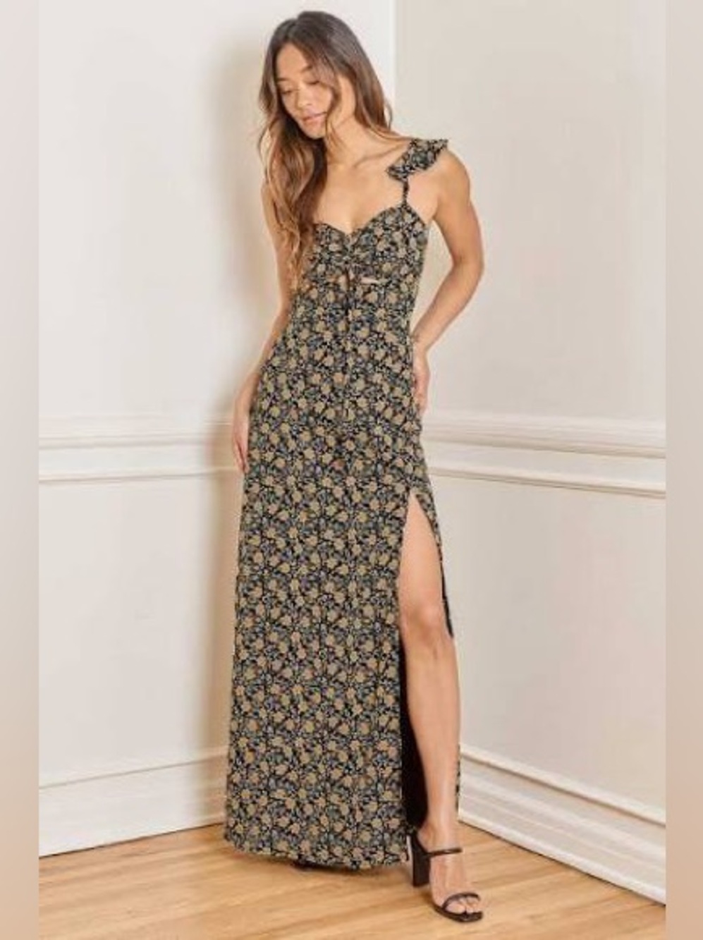 Lulus The Way to Love Black Floral Maxi Dress Medium